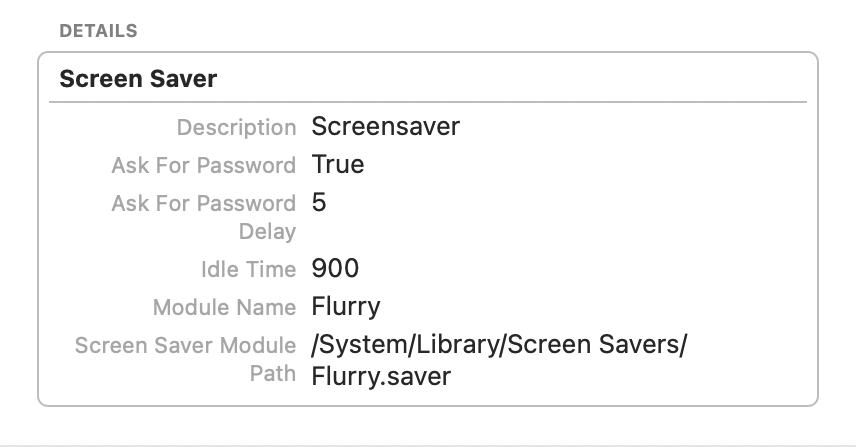 Screenshot of Screen Saver MDM Profile